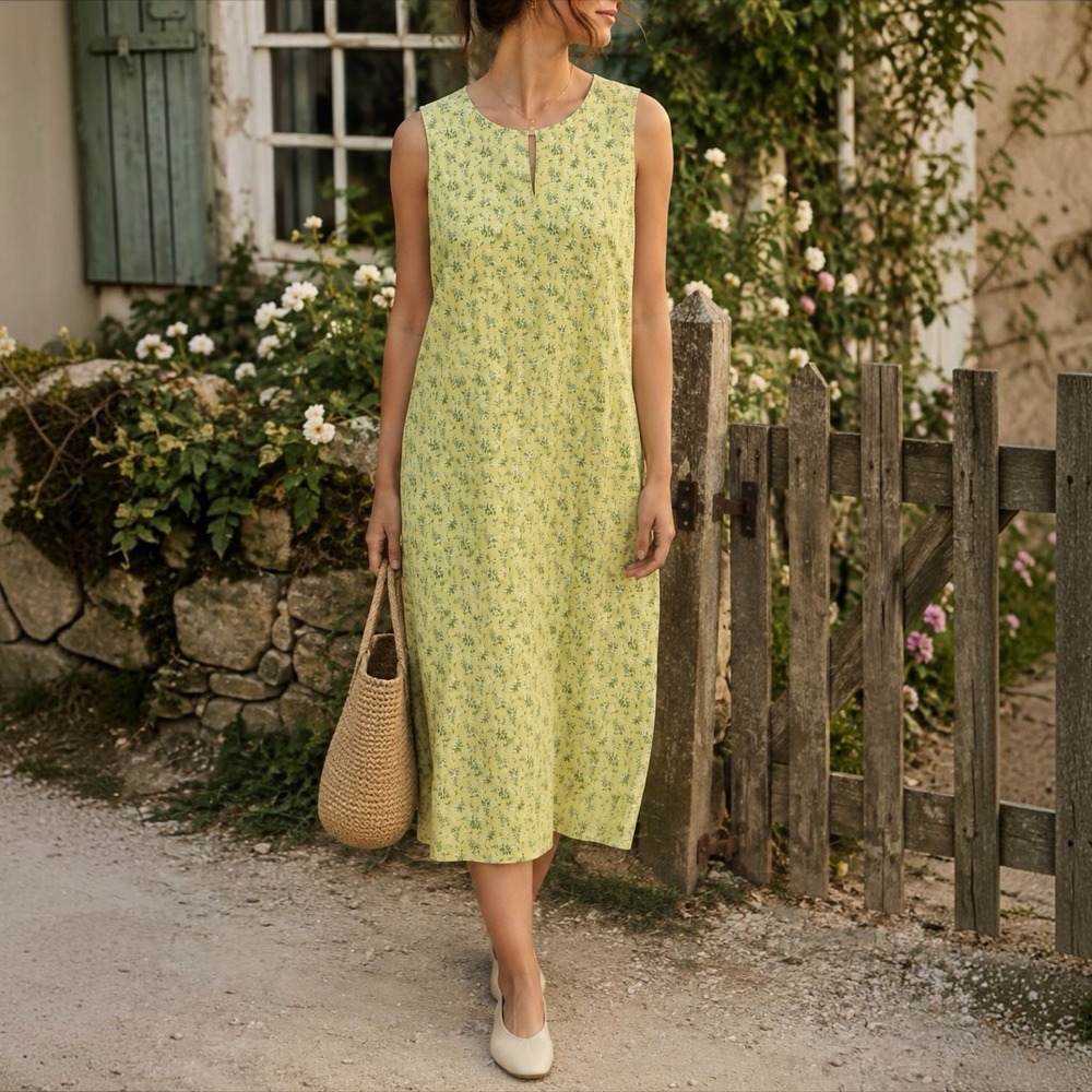 April Cornell Yellow Floral Cottagecore Prairie Midi Dress Sz S